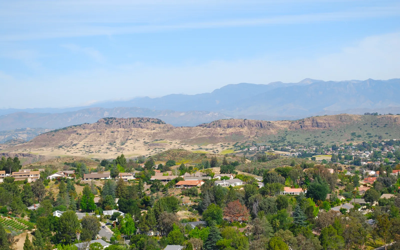 Mount Clef Ridge as seen from Tarantula Hill in Wildwood Regional Park, Thousand Oaks, showing oak-covered mountain ridge landscape